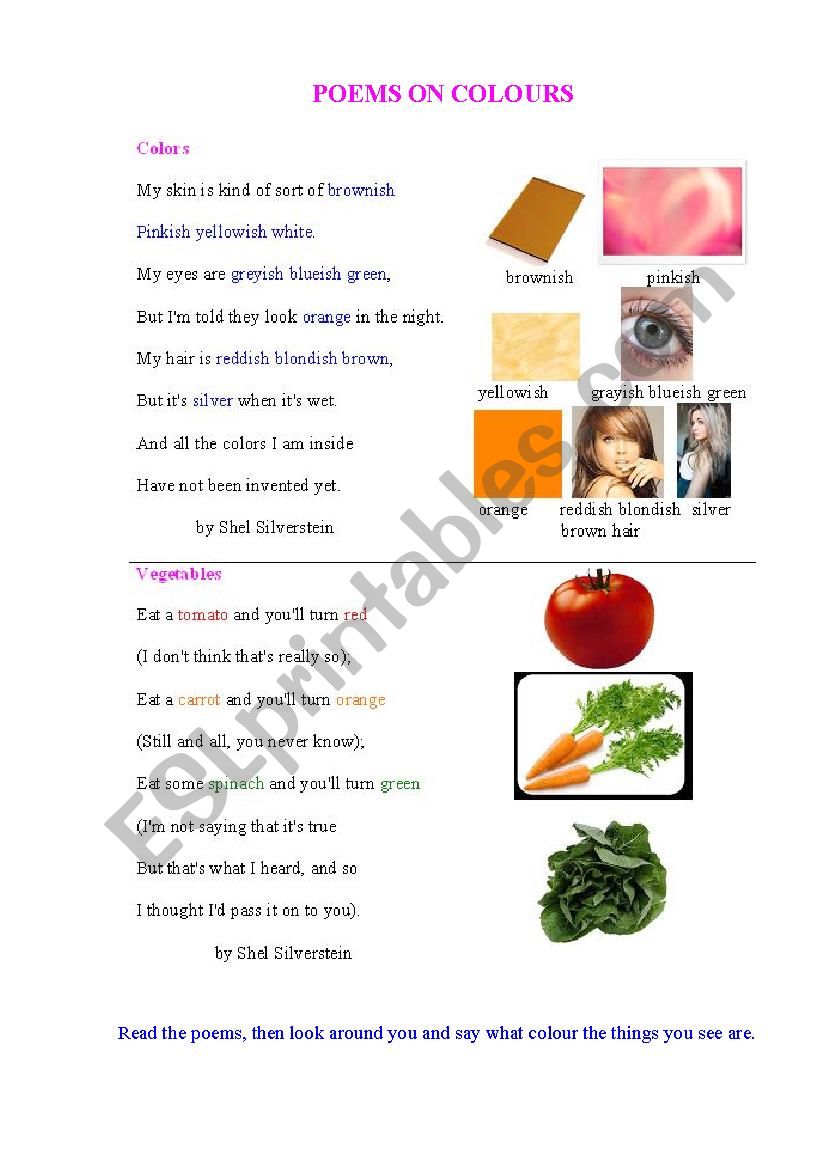 TWO POEMS ON COLOURS worksheet