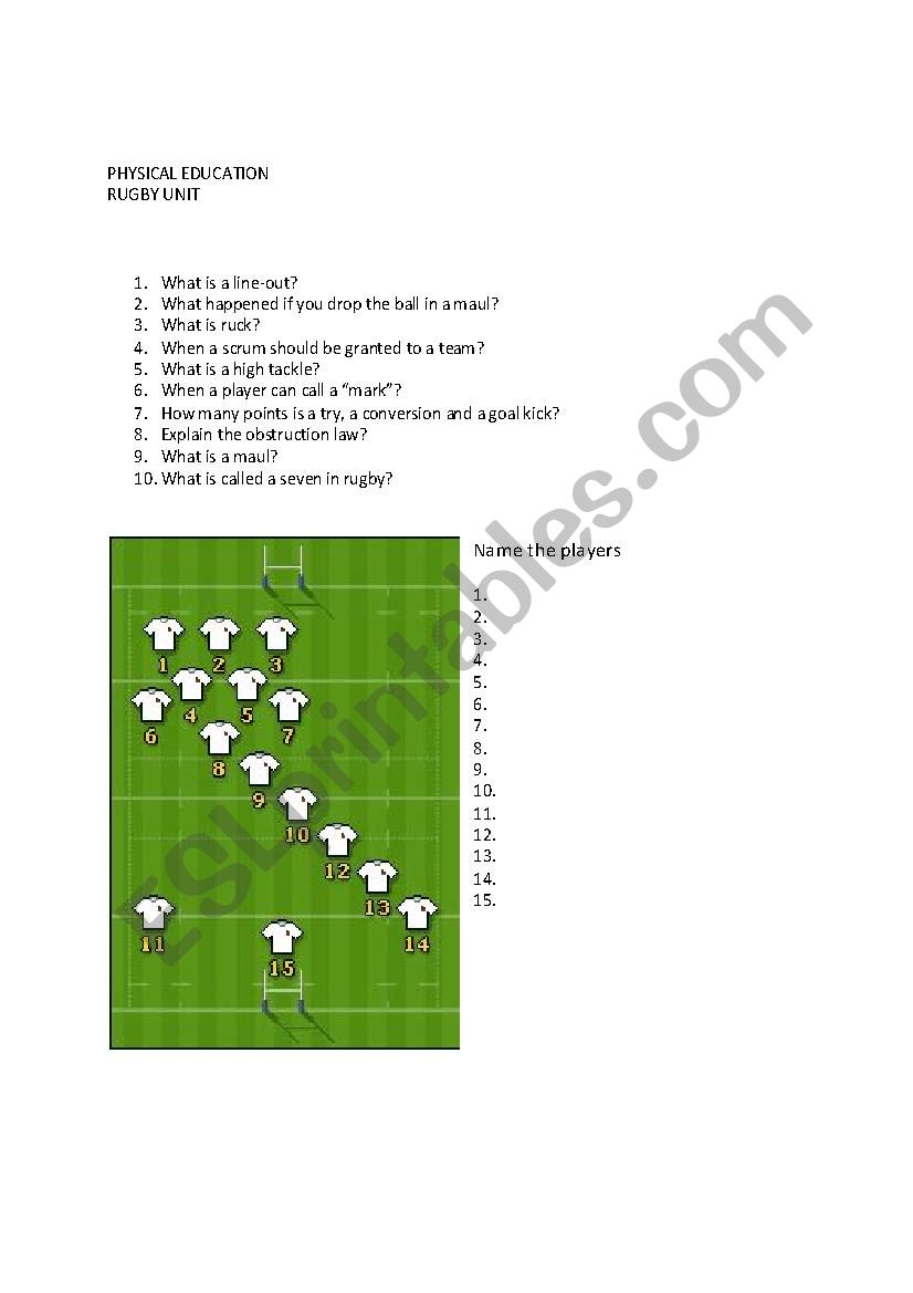 Rugby Basics worksheet