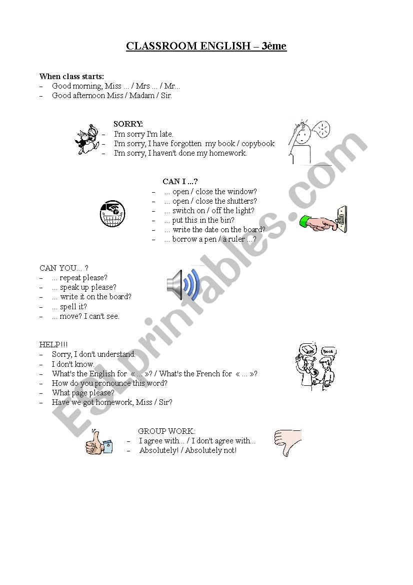 Classroom English worksheet