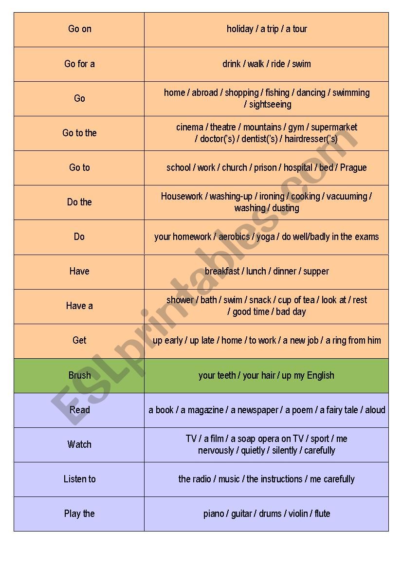 Collocations - Matching worksheet