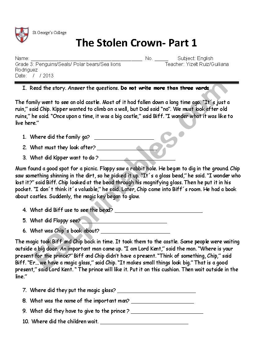 The Stolen Crown Court 1 worksheet