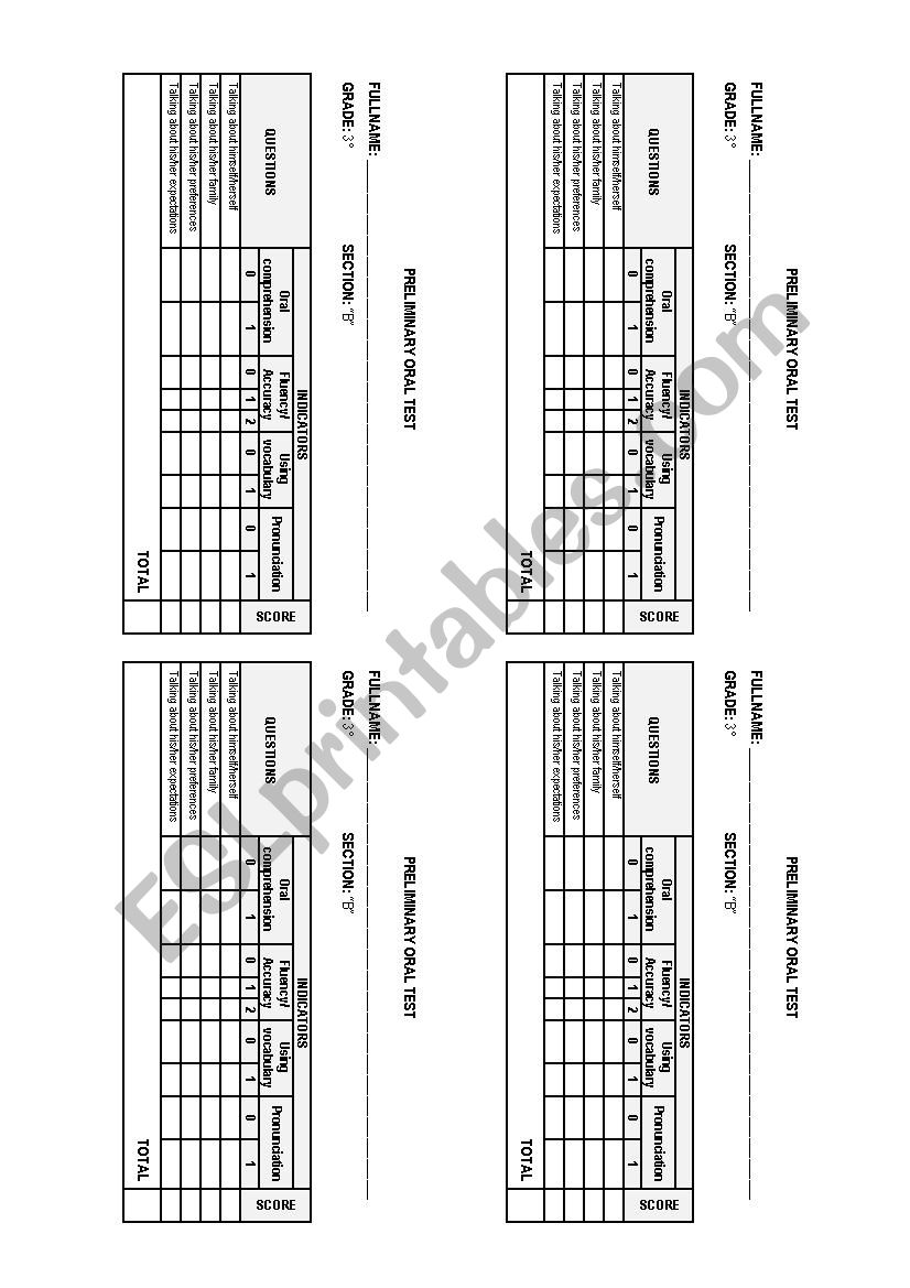 ORAL TEST worksheet