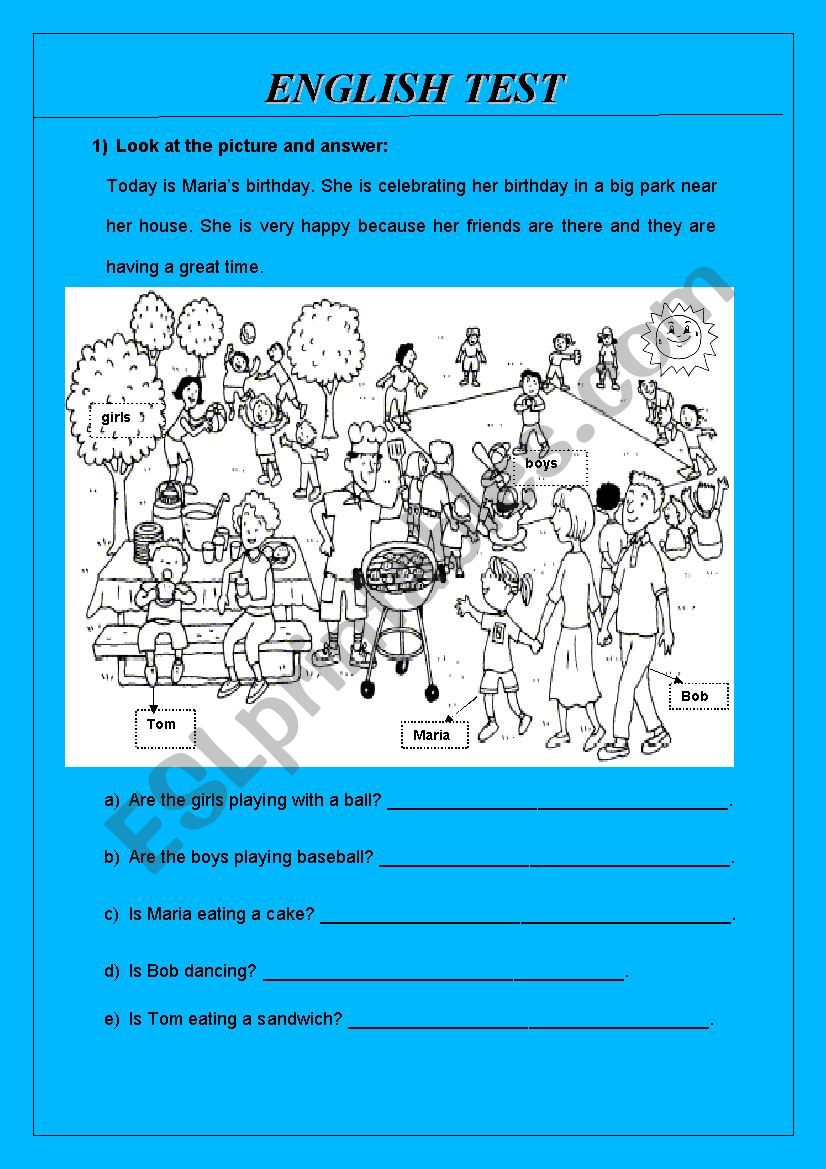 English Test worksheet