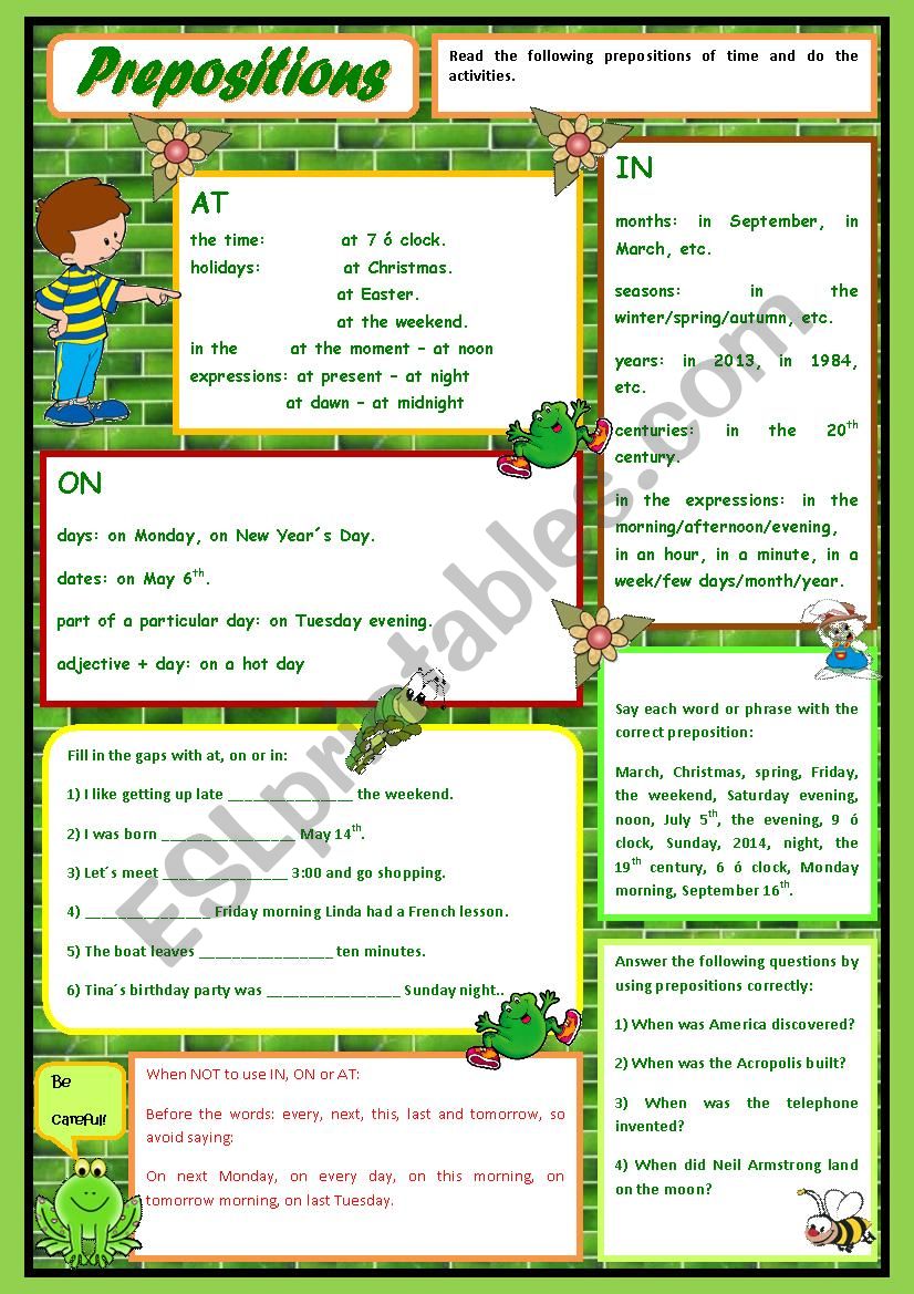 Prepositions of time worksheet