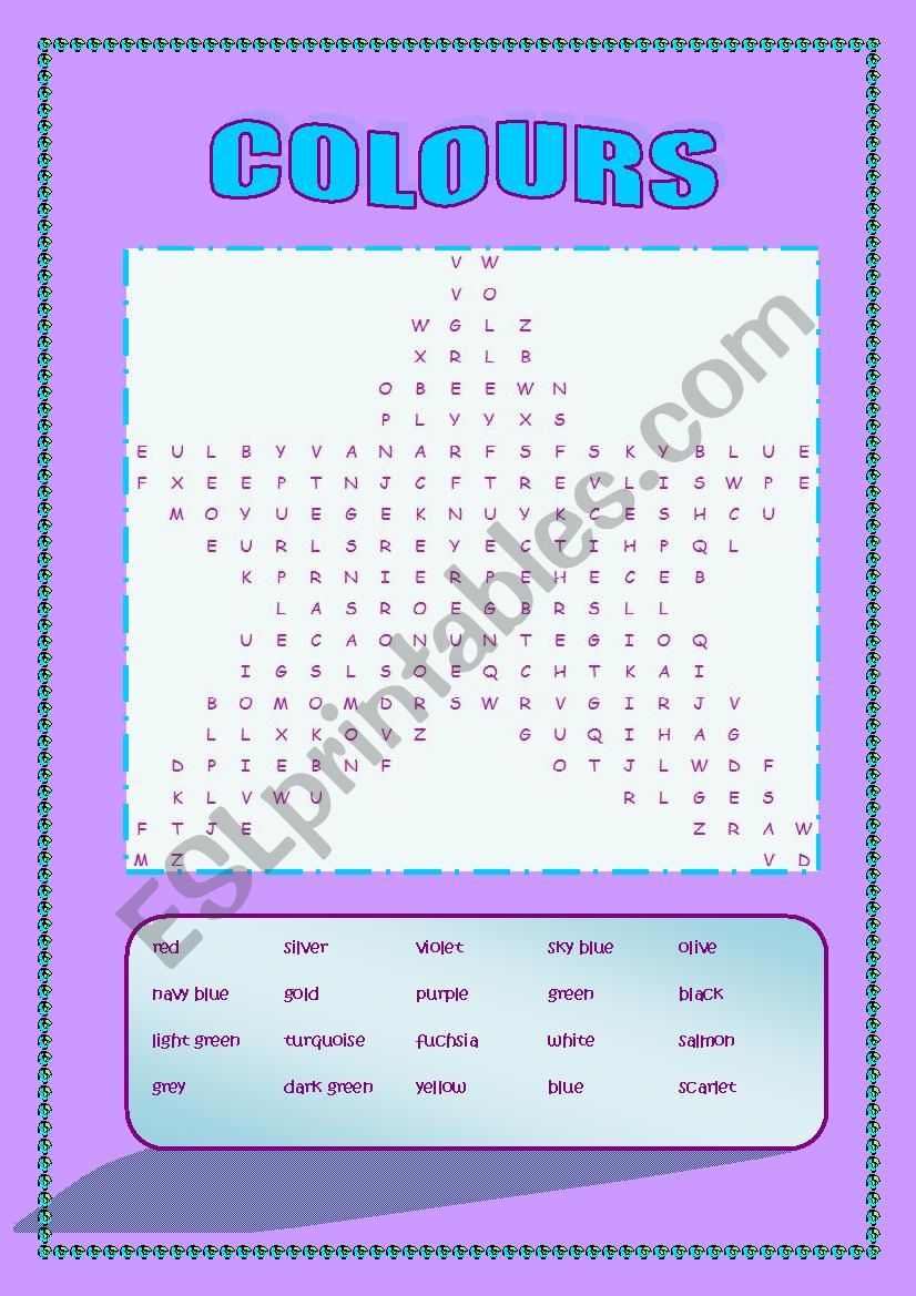 colours wordsearch worksheet