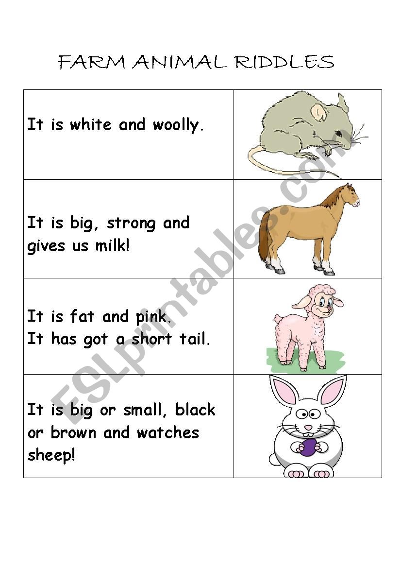 Farm animal riddles worksheet