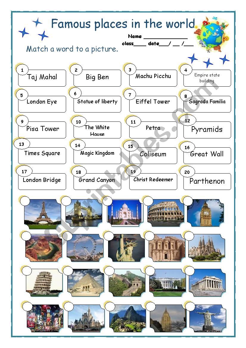 Famous places in the world worksheet