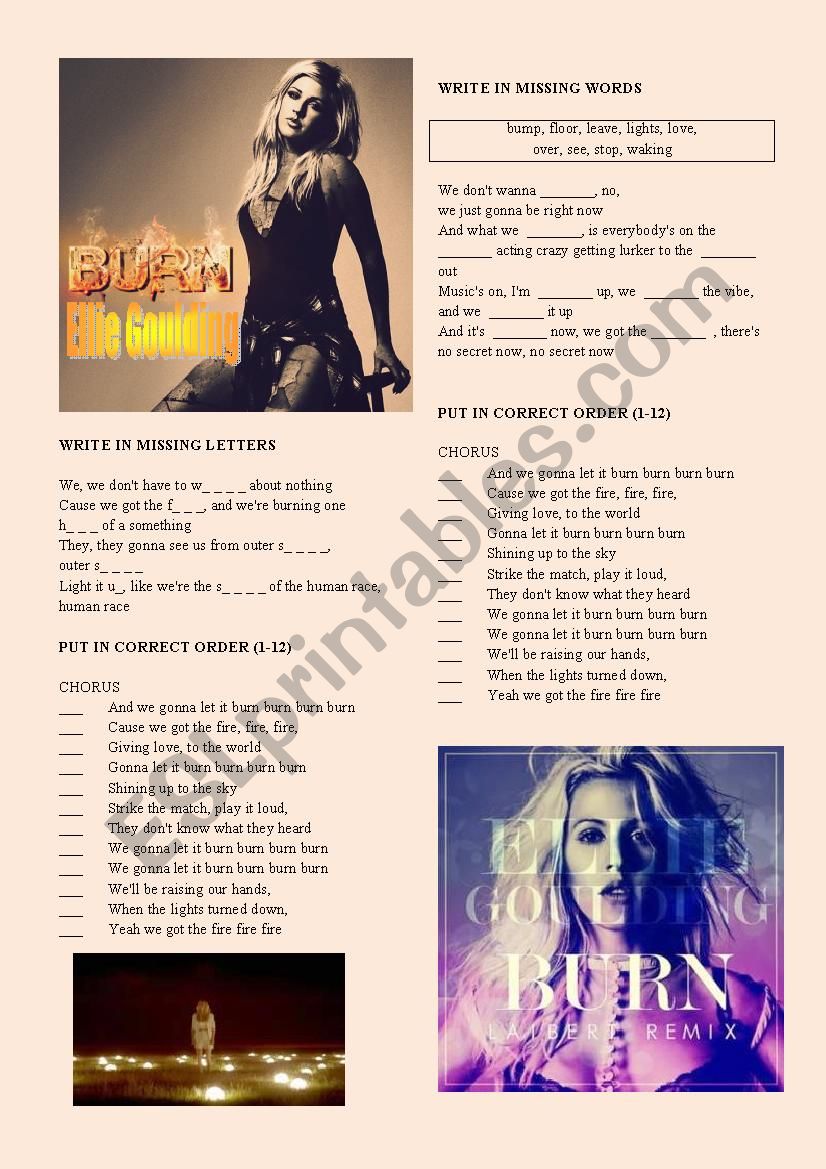 Ellie Goulding Burn worksheet