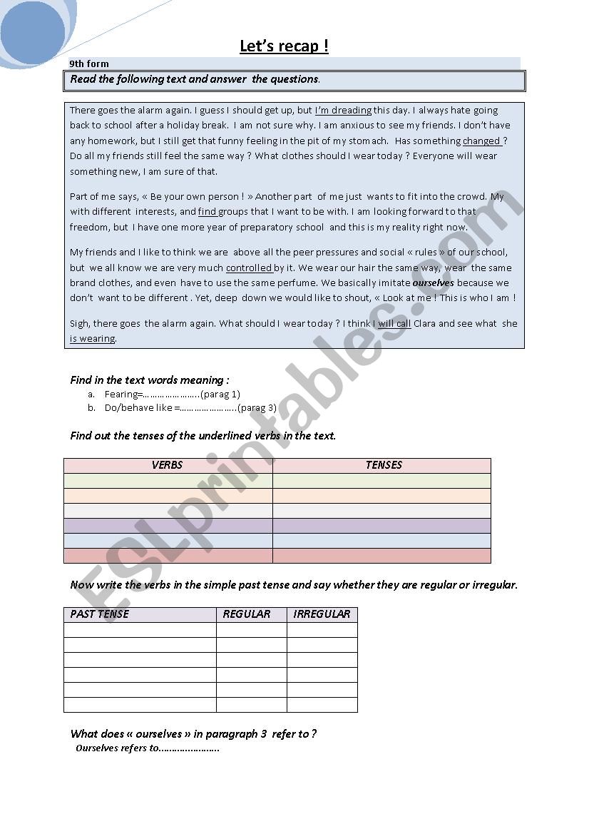 first term revision for 9th year