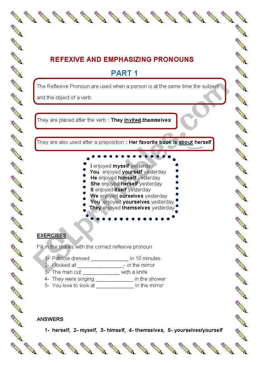 Reflexive Pronouns  worksheet