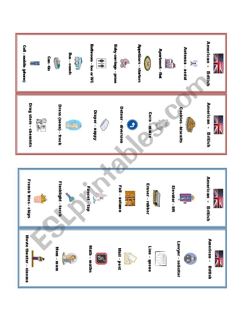 British-American bookmarks 2 worksheet