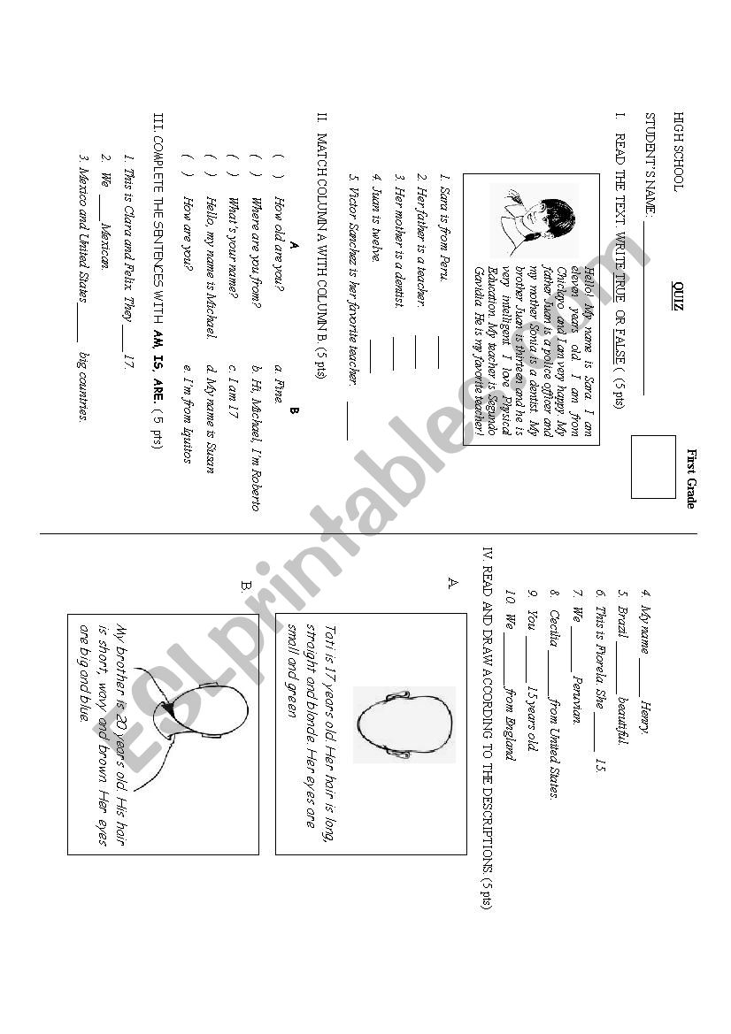 An easy quiz worksheet