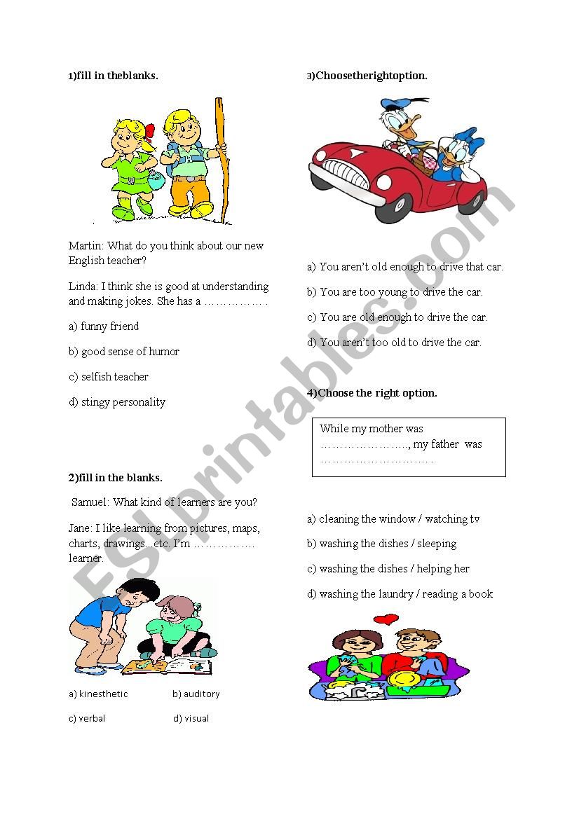 multiple choice worksheet