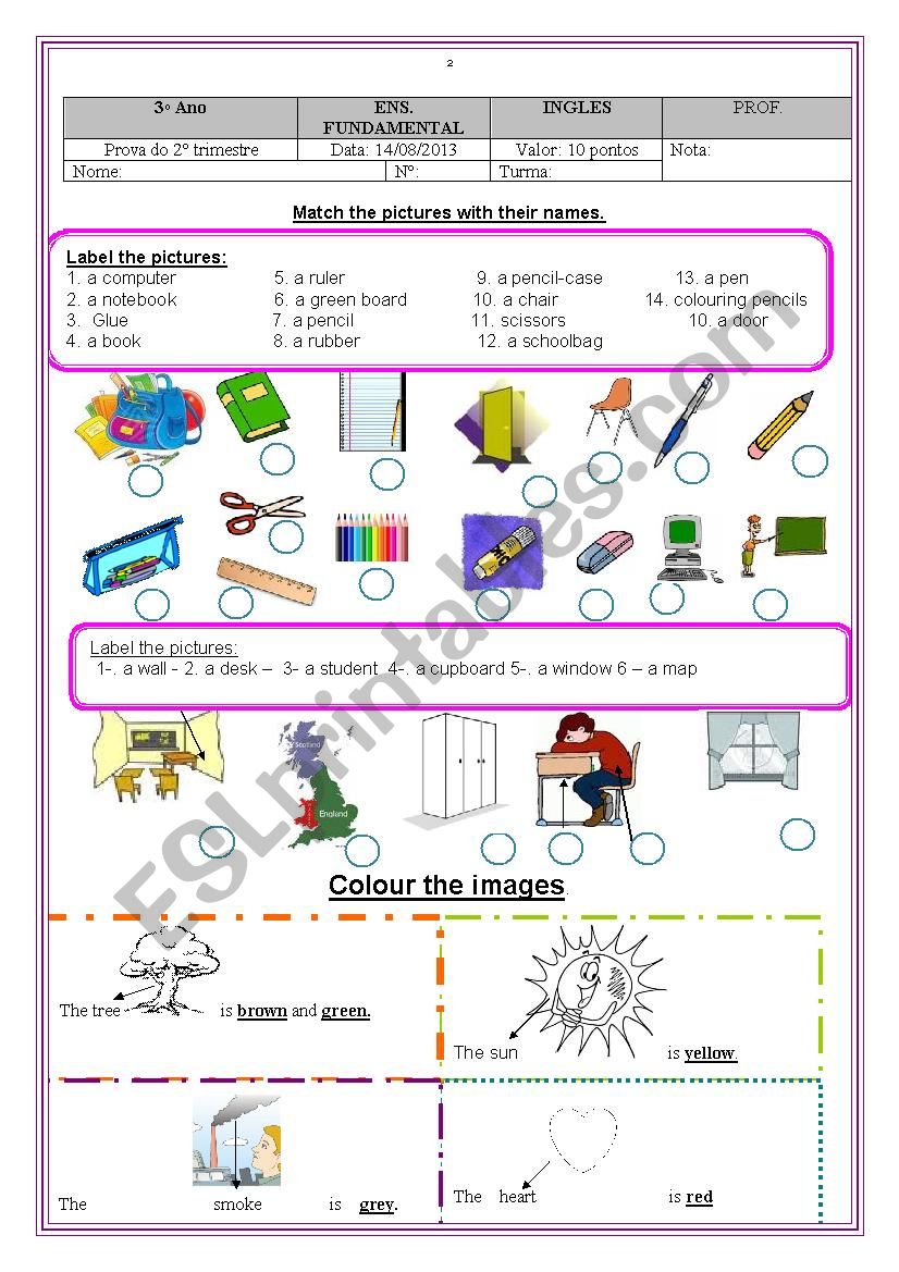 Test about classroom material and colours