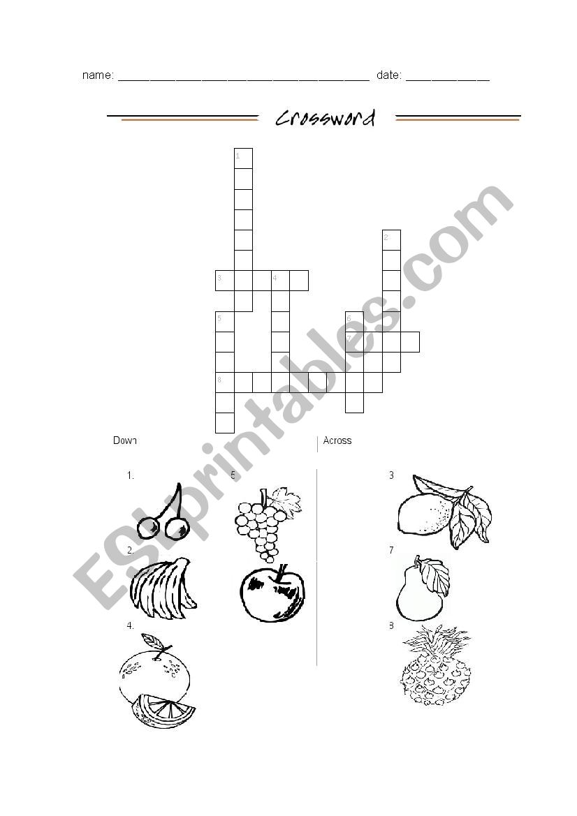 crossword fruits worksheet