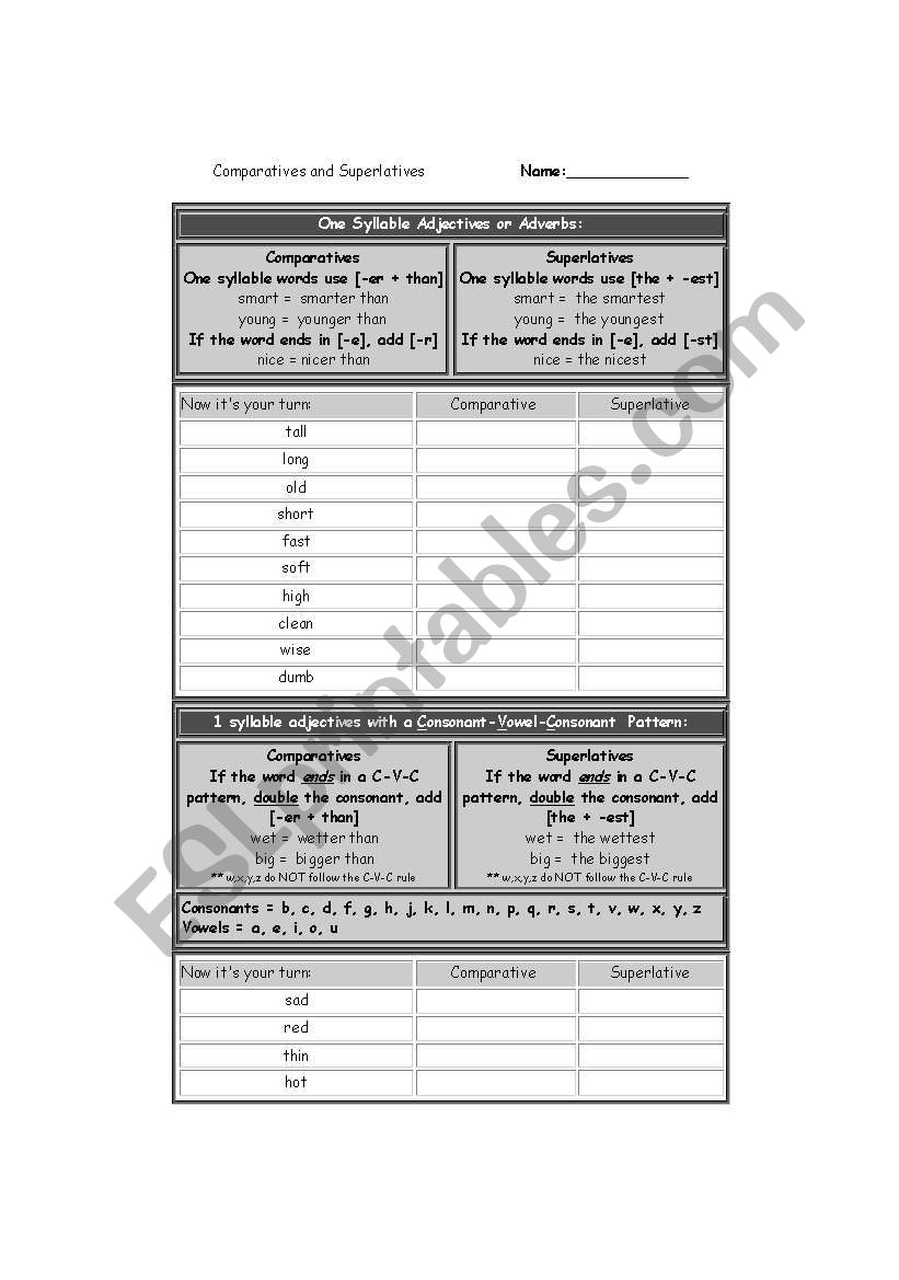 Comparatives and Superlatives worksheet