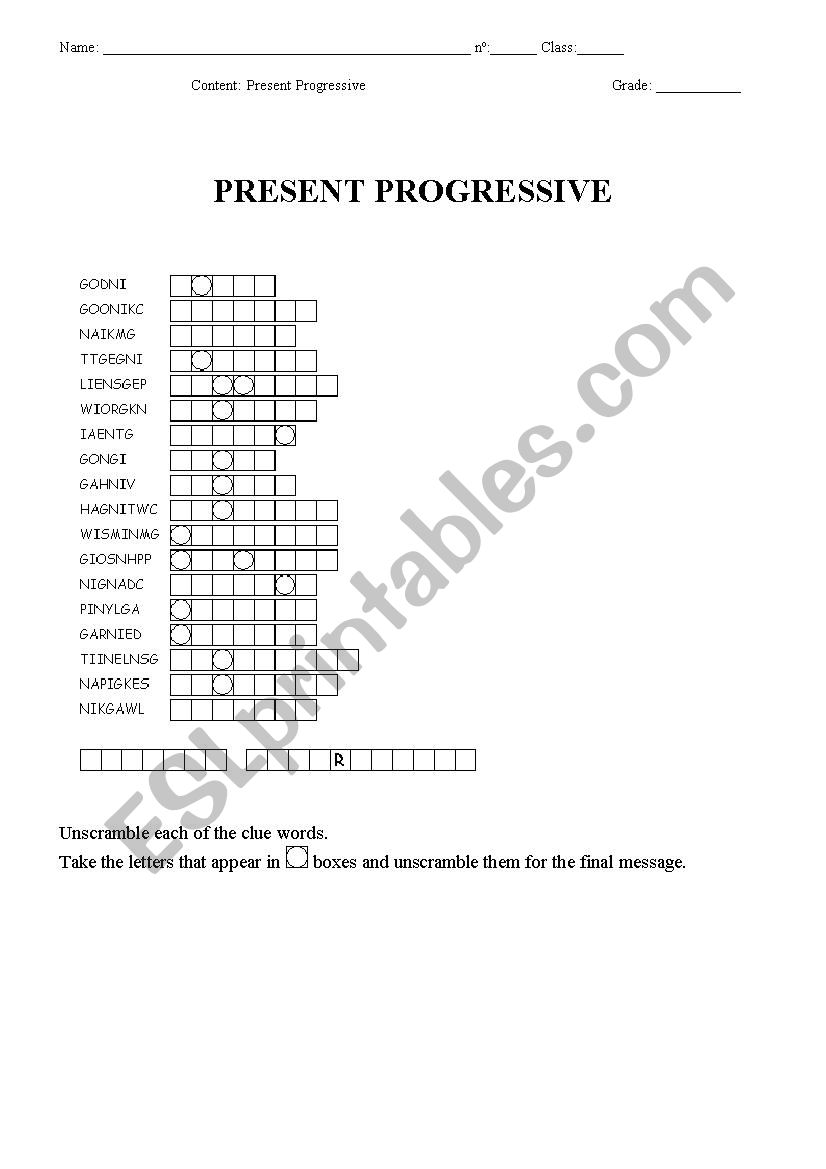 Present Progressive worksheet