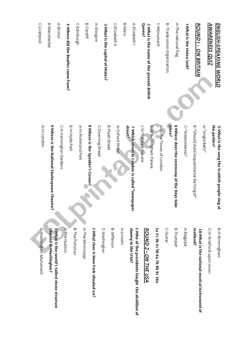 english-quiz worksheet