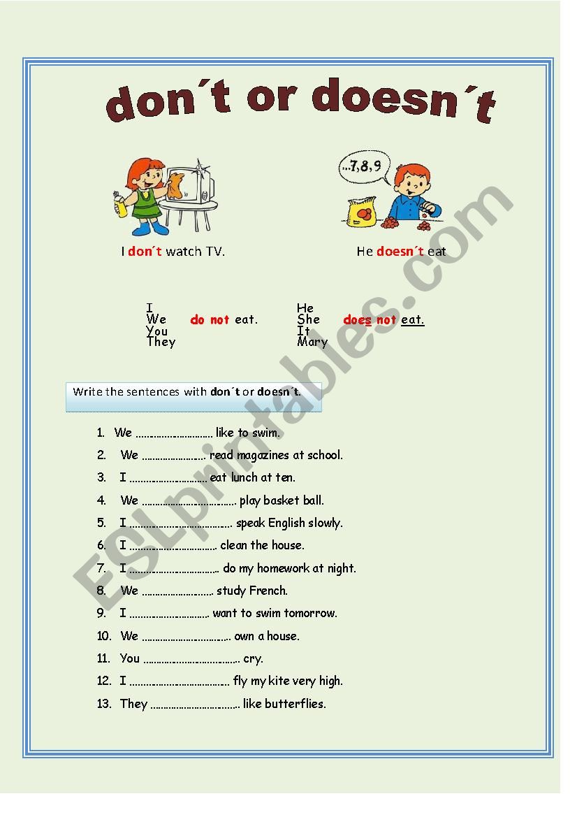 Don´t or Doesn´t worksheet