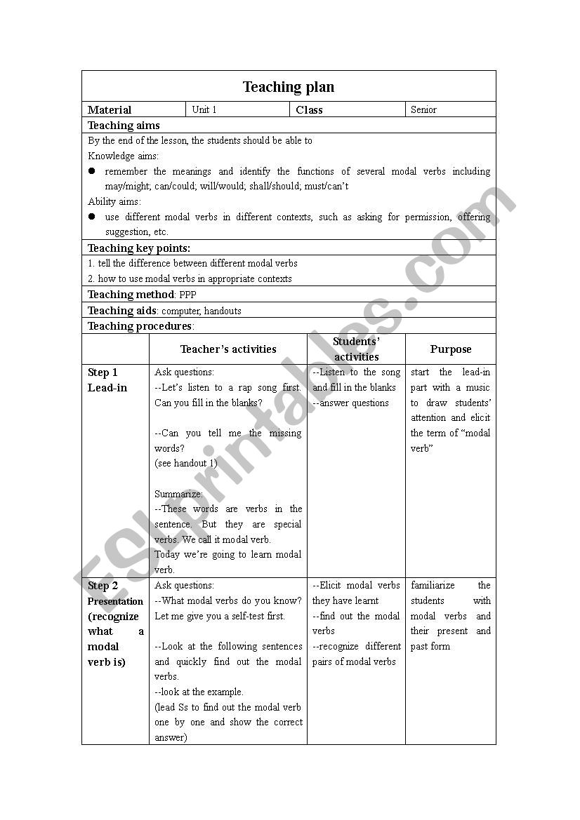 modal verbs for senior high students