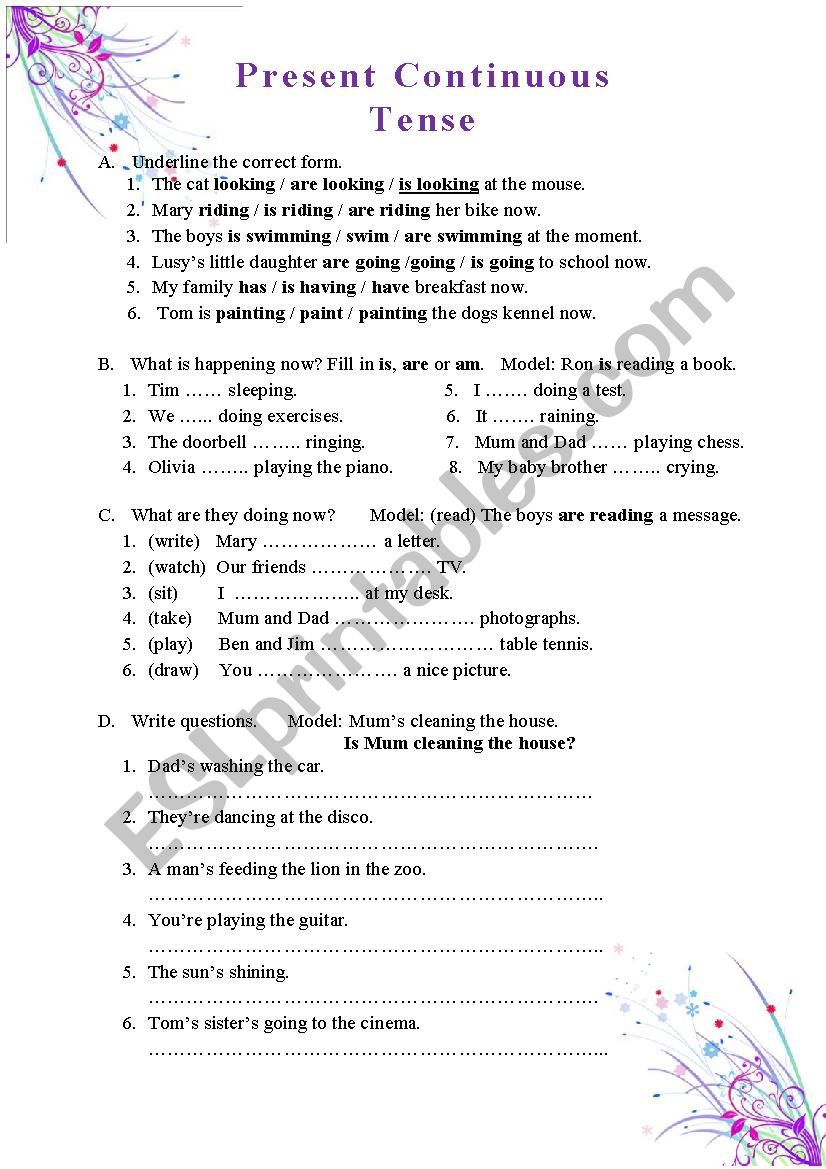 Present continuous tense worksheet