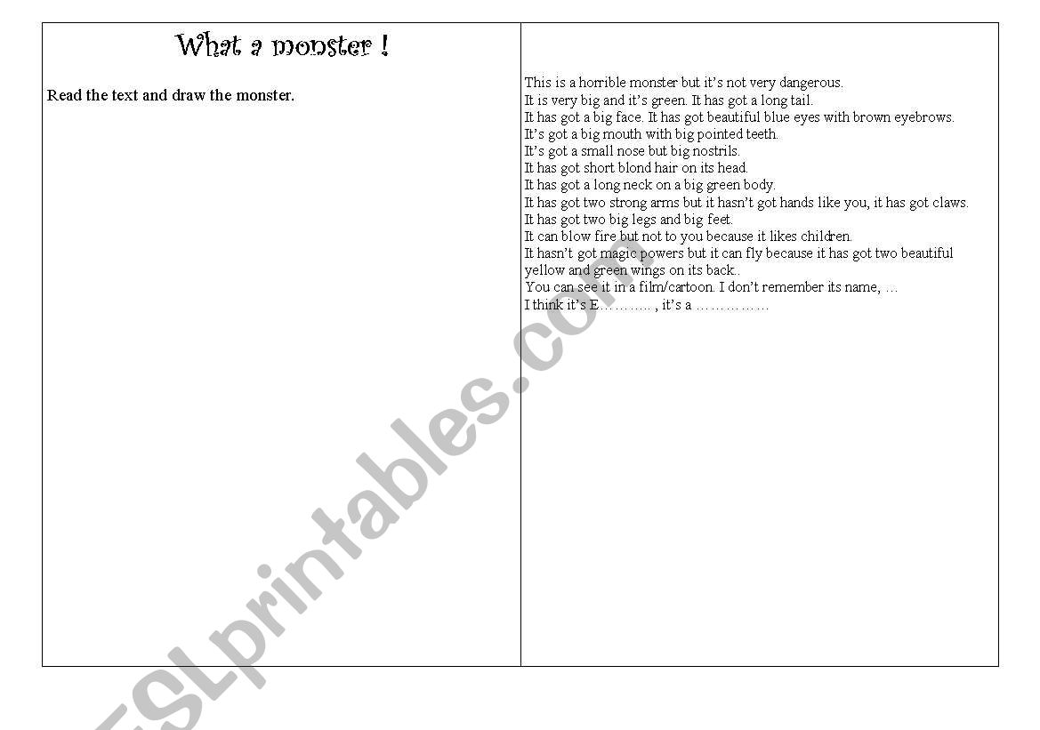what a monster worksheet