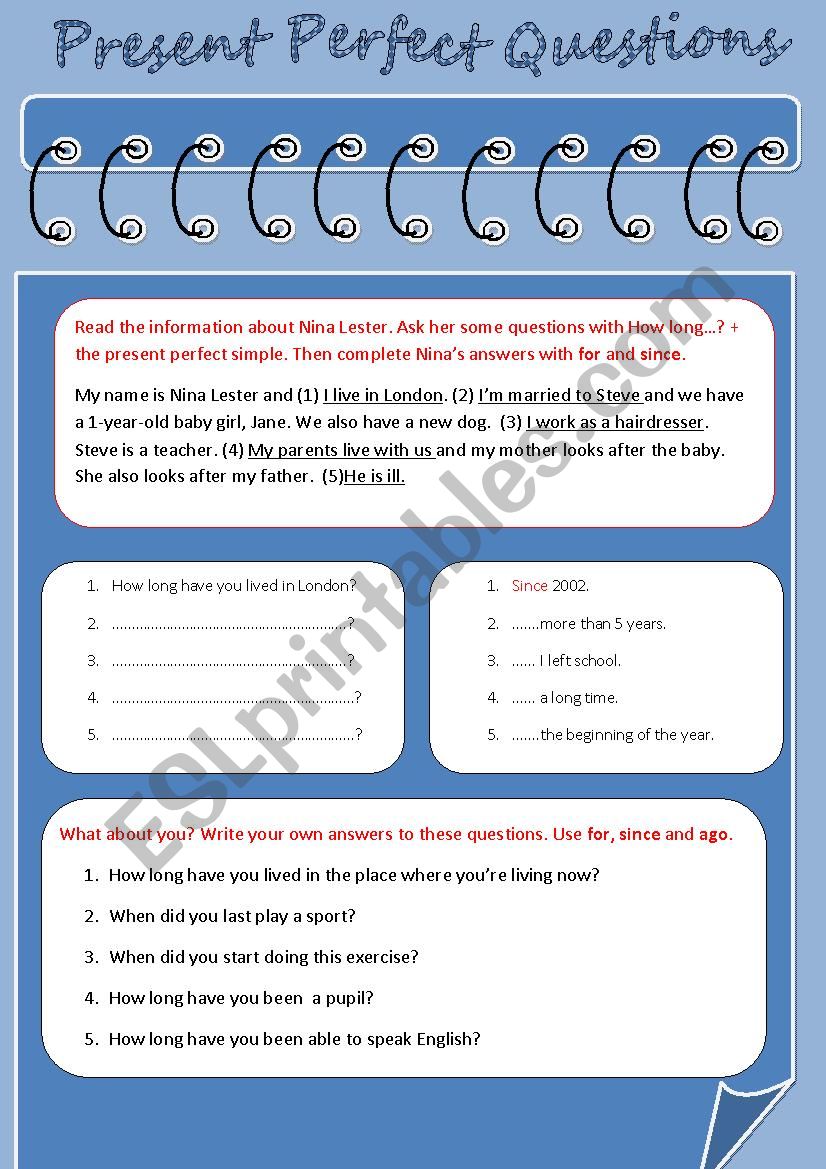 Present Perfect Questions worksheet