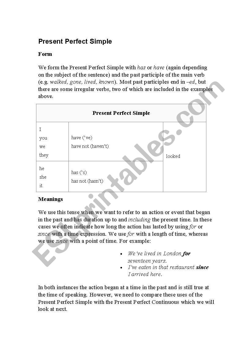 perfect tenses worksheet