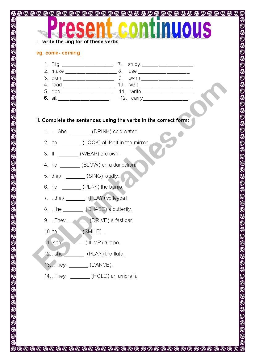 Present Continuous Part 1 worksheet