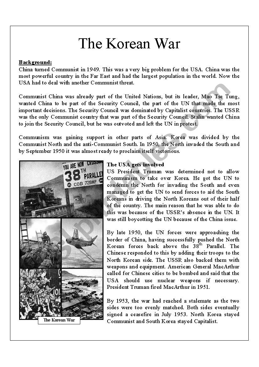 Korean War worksheet