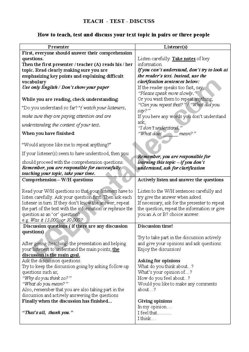 student / teacher instructions for split readings