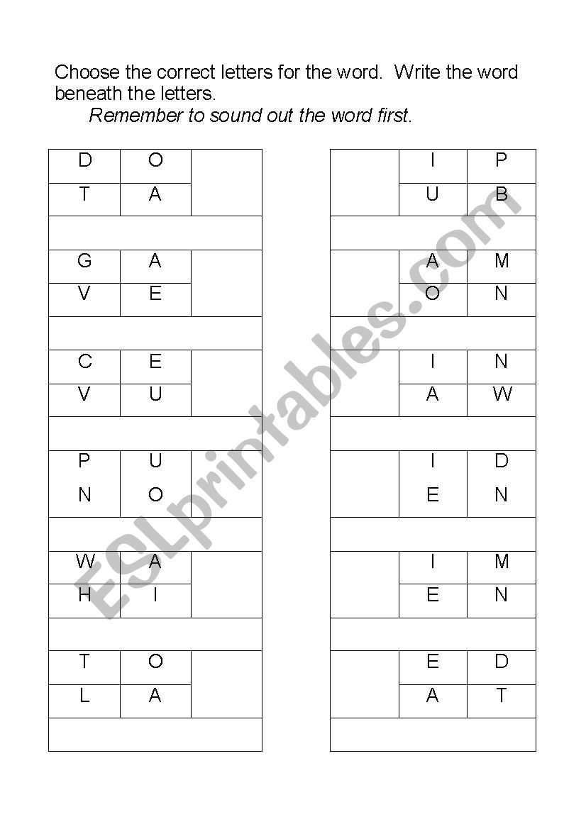 Spelling - CVC worksheet  worksheet
