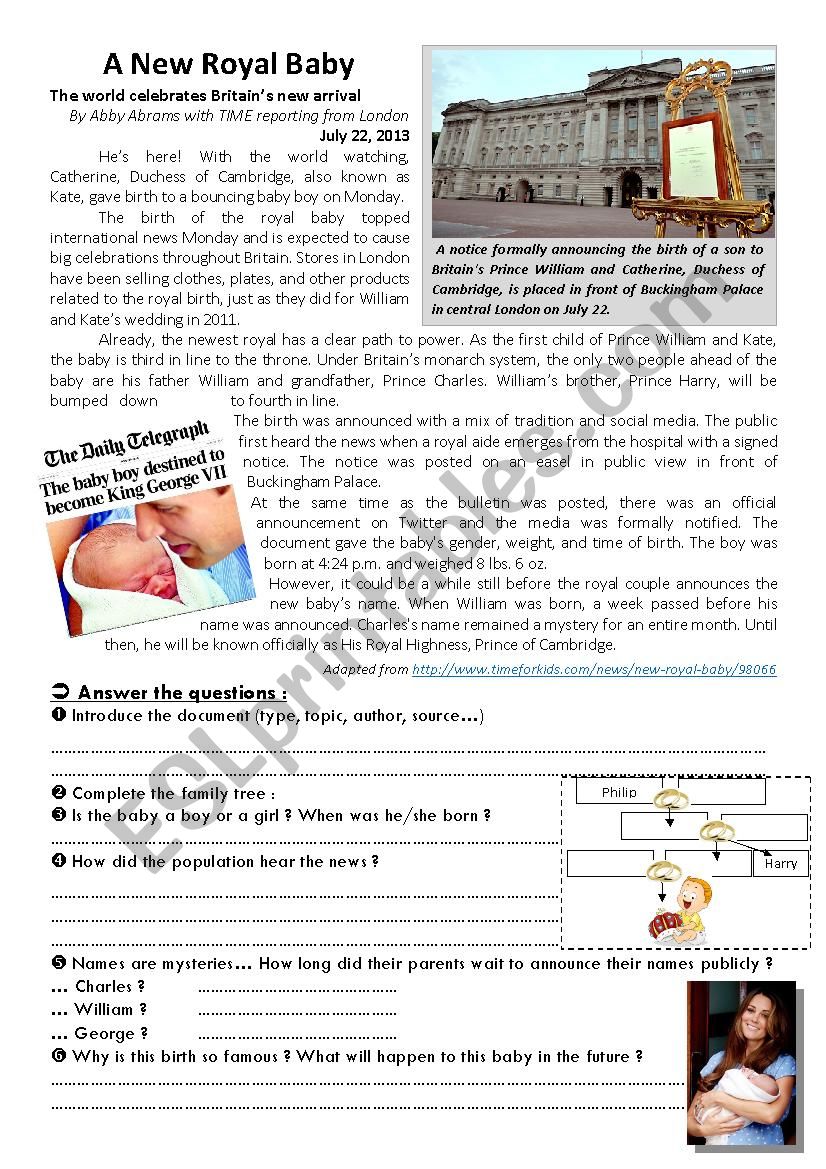 Royal Baby ! worksheet