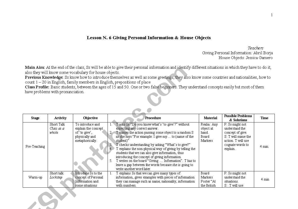 personal information & house objects