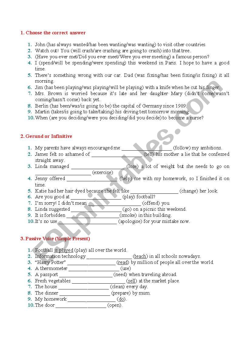 Test Grammar worksheet