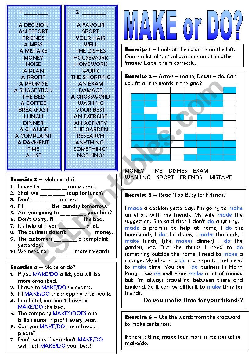 Make or Do worksheet