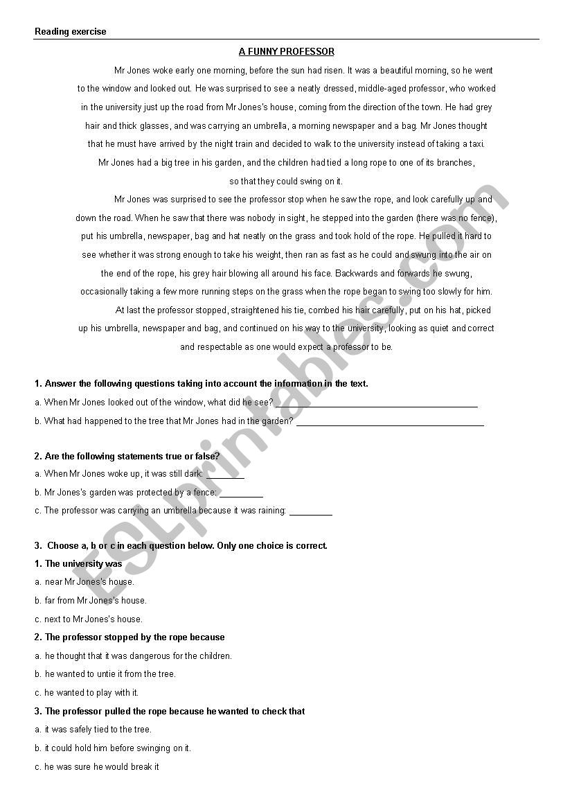 A funny professor worksheet