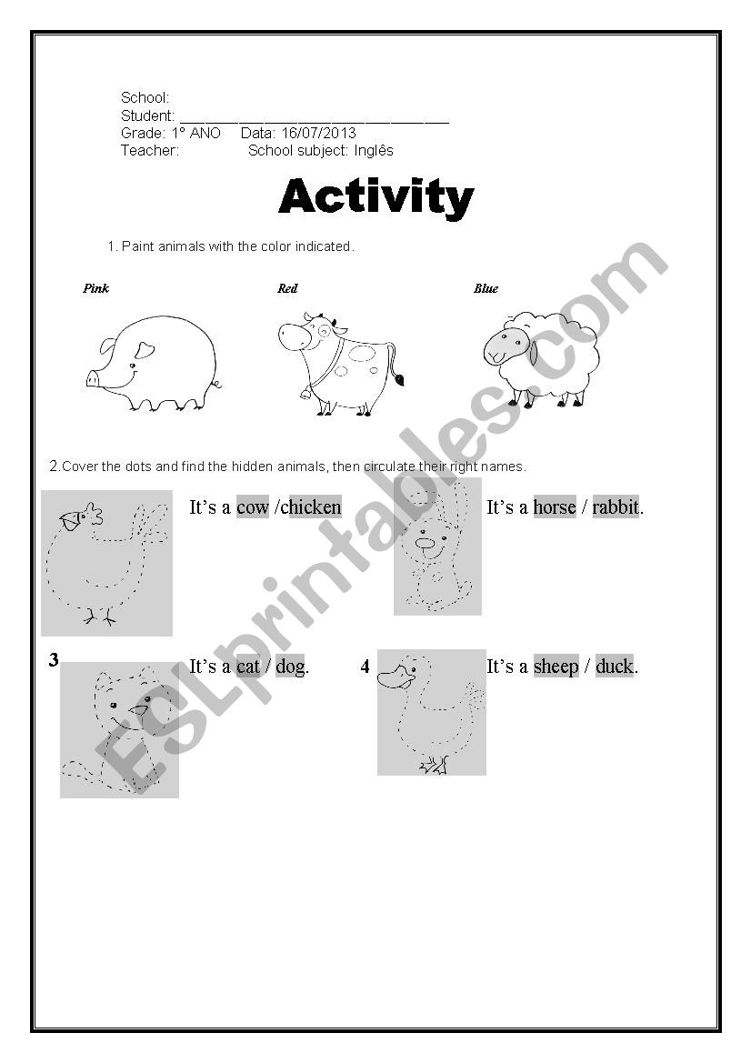 animals worksheet