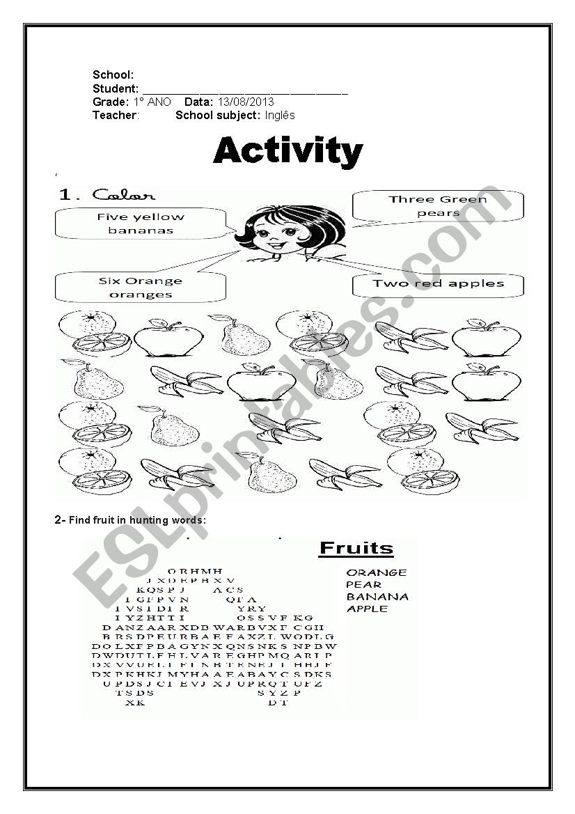 fruits and animals worksheet
