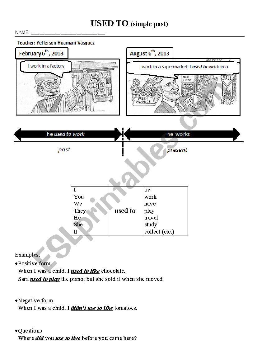 simple past (used to) worksheet