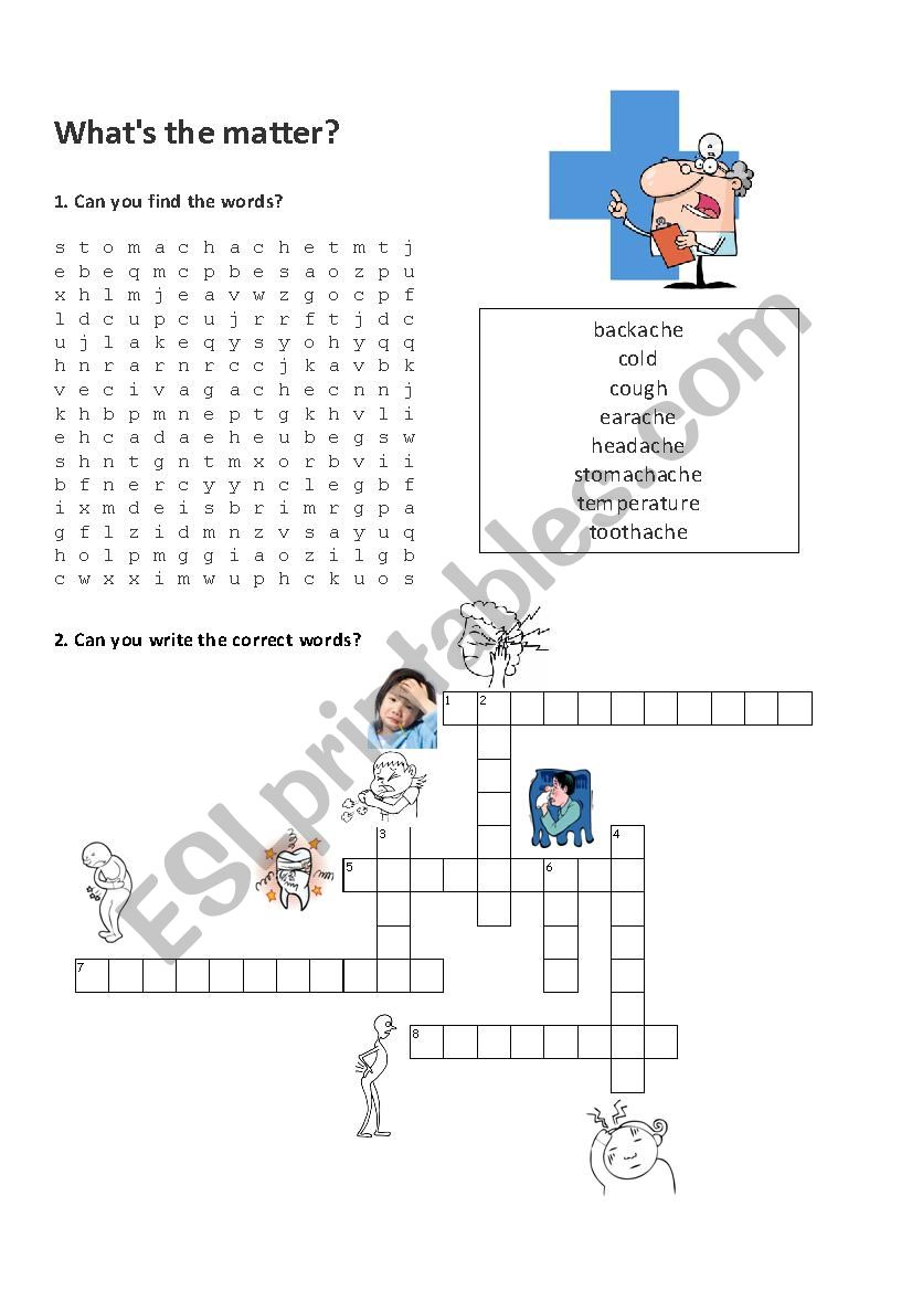Whats the matter? wordsearch and crossword