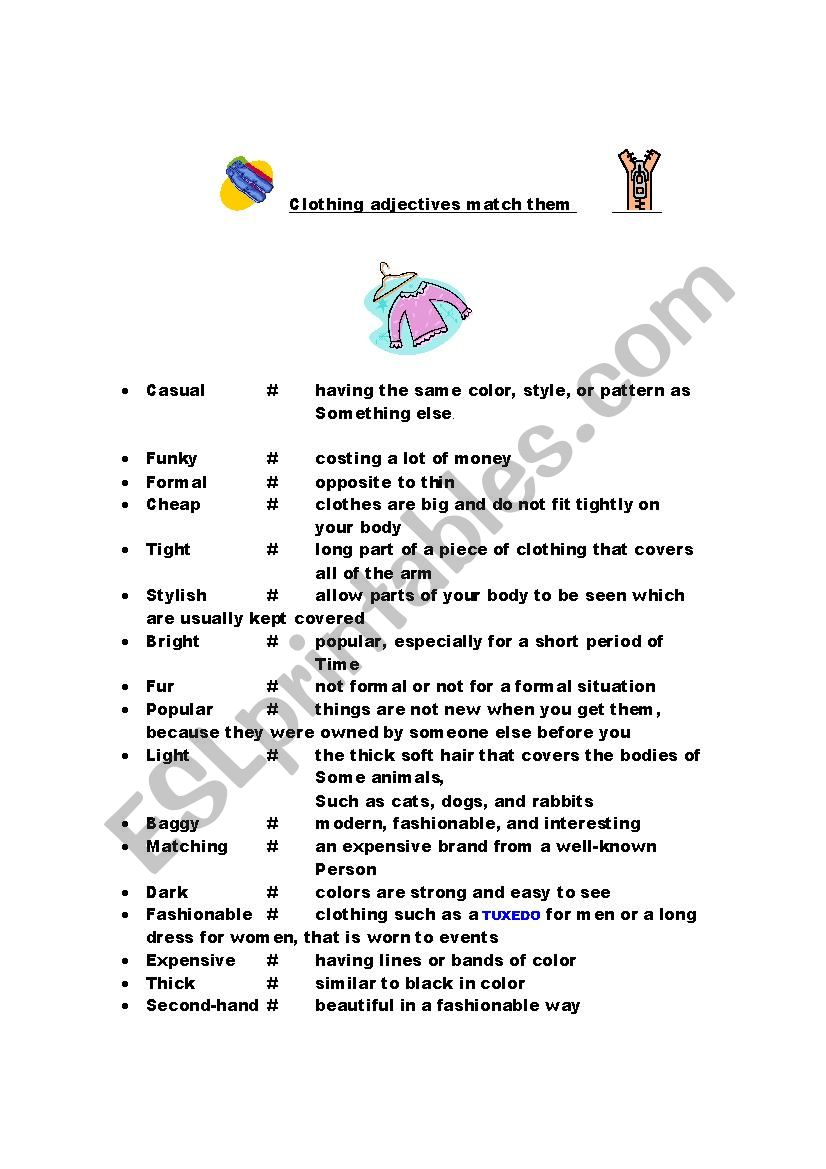 clothing adjectives worksheet