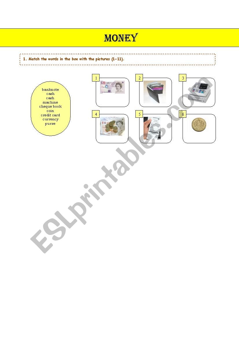 MONEY - PART 1.1 worksheet