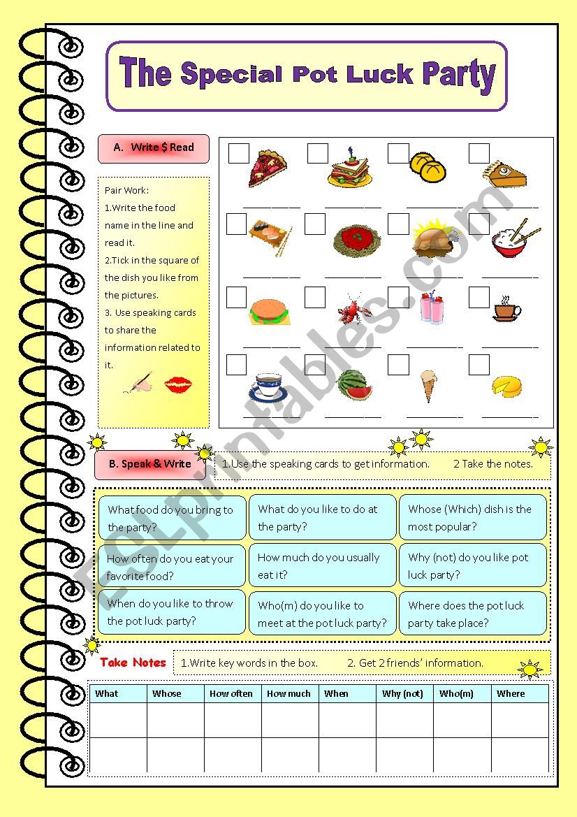 The Special Pot Luck Party worksheet