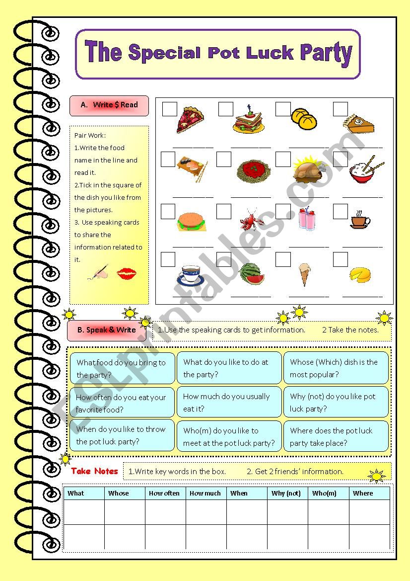 The Special Pot Luck Party worksheet