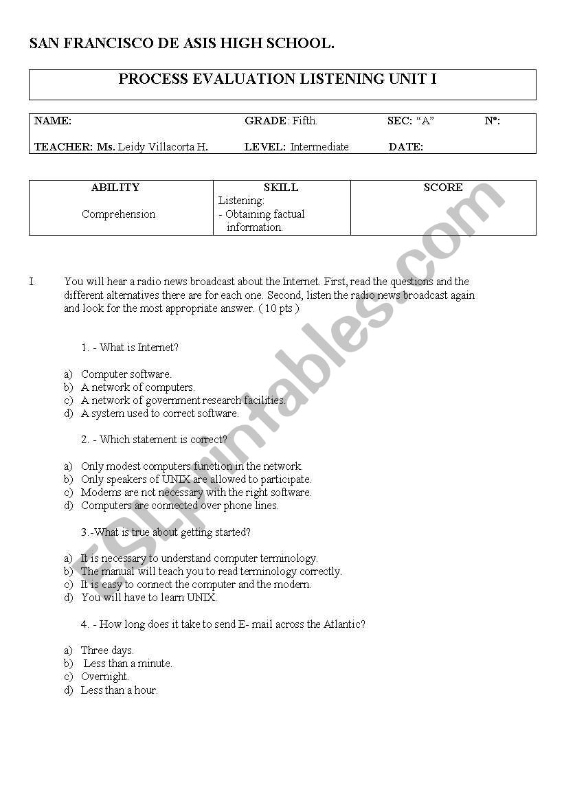 LISTENING worksheet