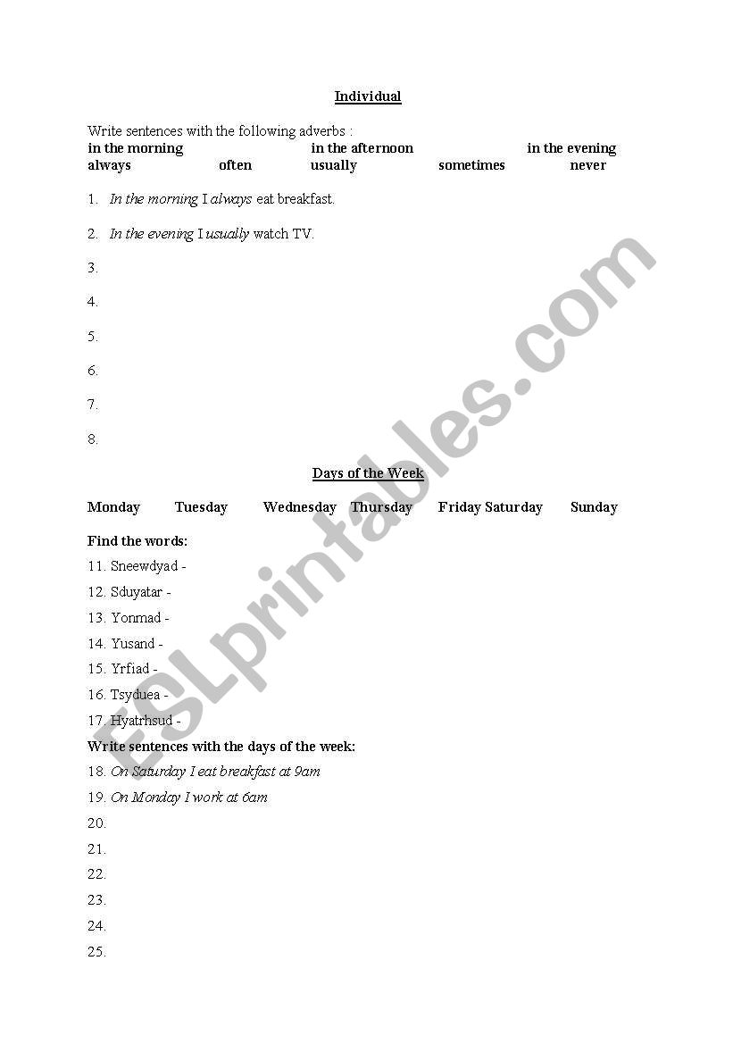 Days of the week and adverbs of frequency