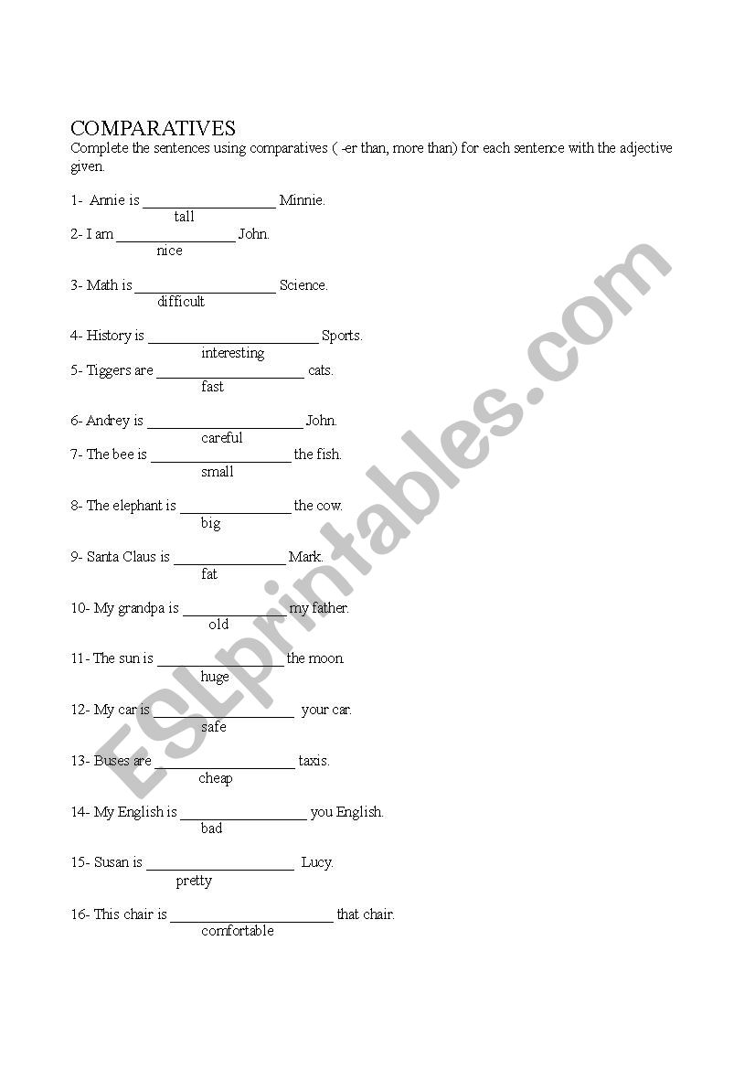 Comparatives worksheet worksheet