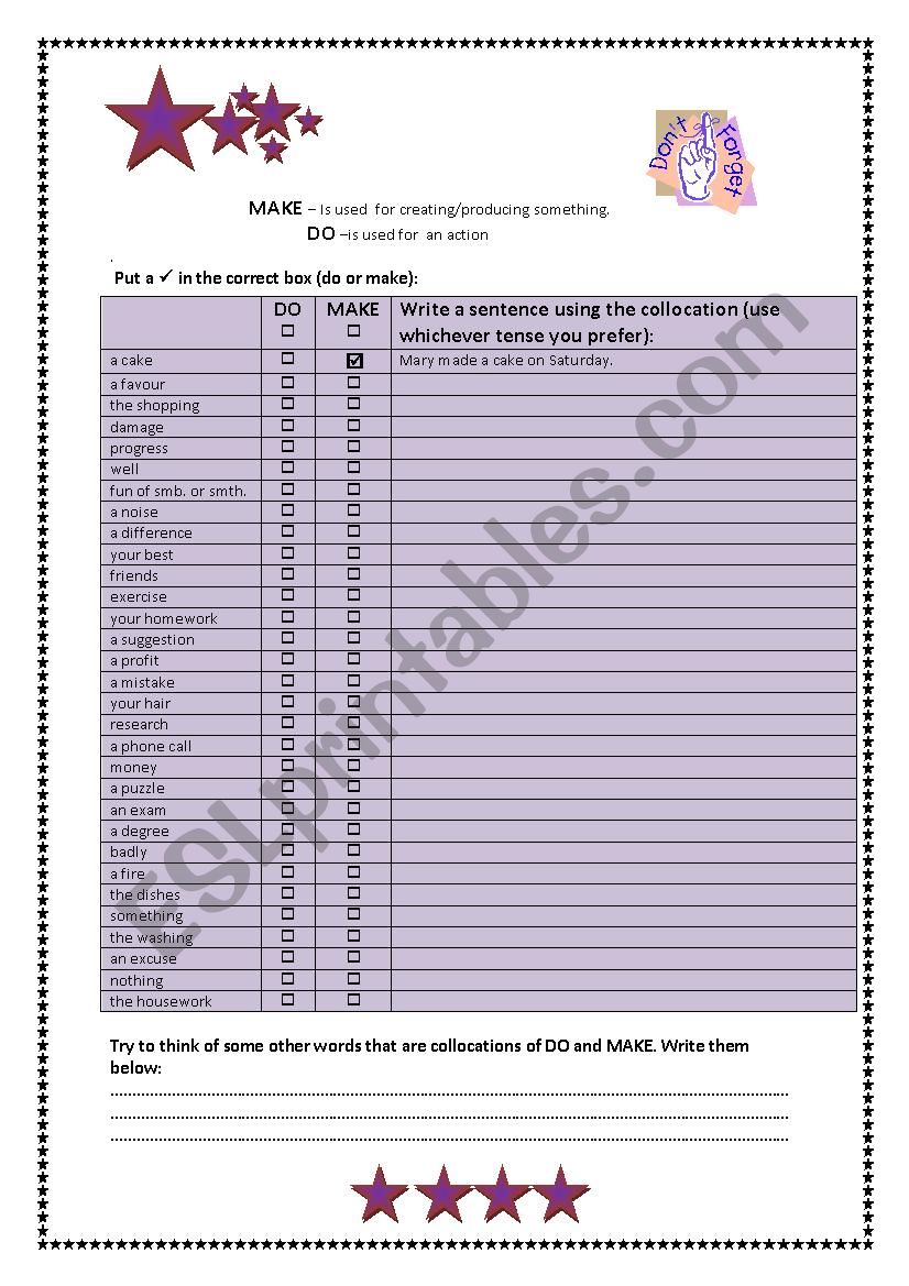 Make versus Do collocations practice 