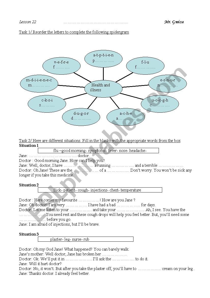 health matters worksheet